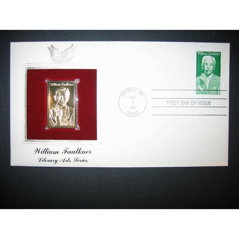 1987 WILLIAM FAULKNER LITERARY ART SERIES 22kt Gold Golden Replica Cover STAMP‎